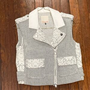 Rebecca Taylor tweed honeycomb white leather lace vest